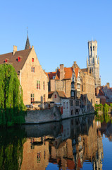 Naklejka premium View from the Rozenhoedkaai of the Old Town of Bruges, Belgium 
