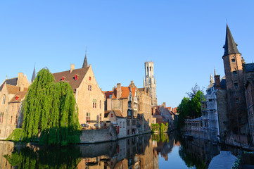 Naklejka premium View from the Rozenhoedkaai of the Old Town of Bruges, Belgium 