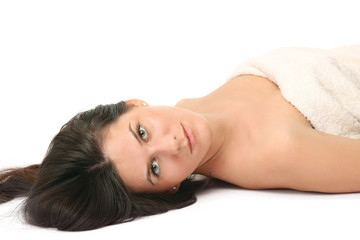Fototapeta premium A beautiful woman lying on the floor