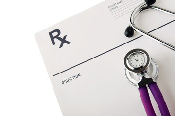 Closeup of a stethoscope on a rx prescription