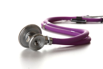 Obraz na płótnie Canvas Stethoscope closeup on a white background. Medical Equipment.