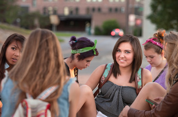 Smiling Teen With Friends on Campus