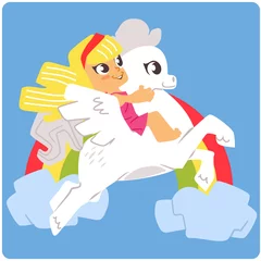Foto op Plexiglas Pony Meisje en Pegasus