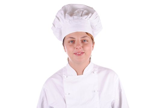 young female executive chef, isolated on white