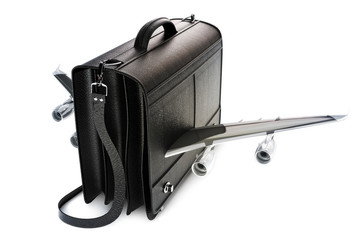Traveling business black leather suitcase with wings