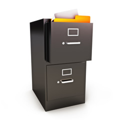 File Cabinet with files on a white background