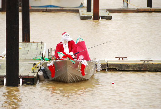 Santa Claus Fishing in the Bay