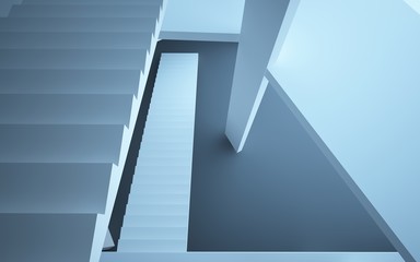 Abstract interior in minimalism style with stairs and columns