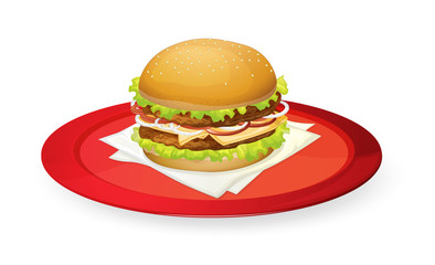 burger in red dish