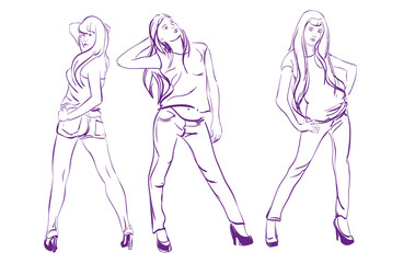 Fashion girls. Sketch. Vector illustration