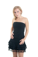 blonde in a black dress