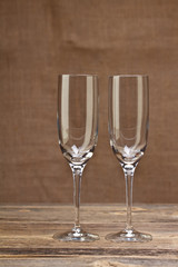 Two empty champagne  glass