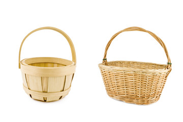 wooden baskets isolated on white background