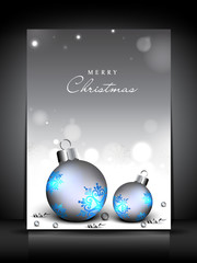 Merry Christmas greeting or gift card with decorative eve balls.