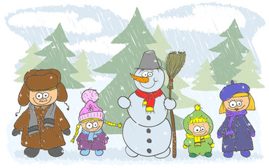 Happy family on winter vacation