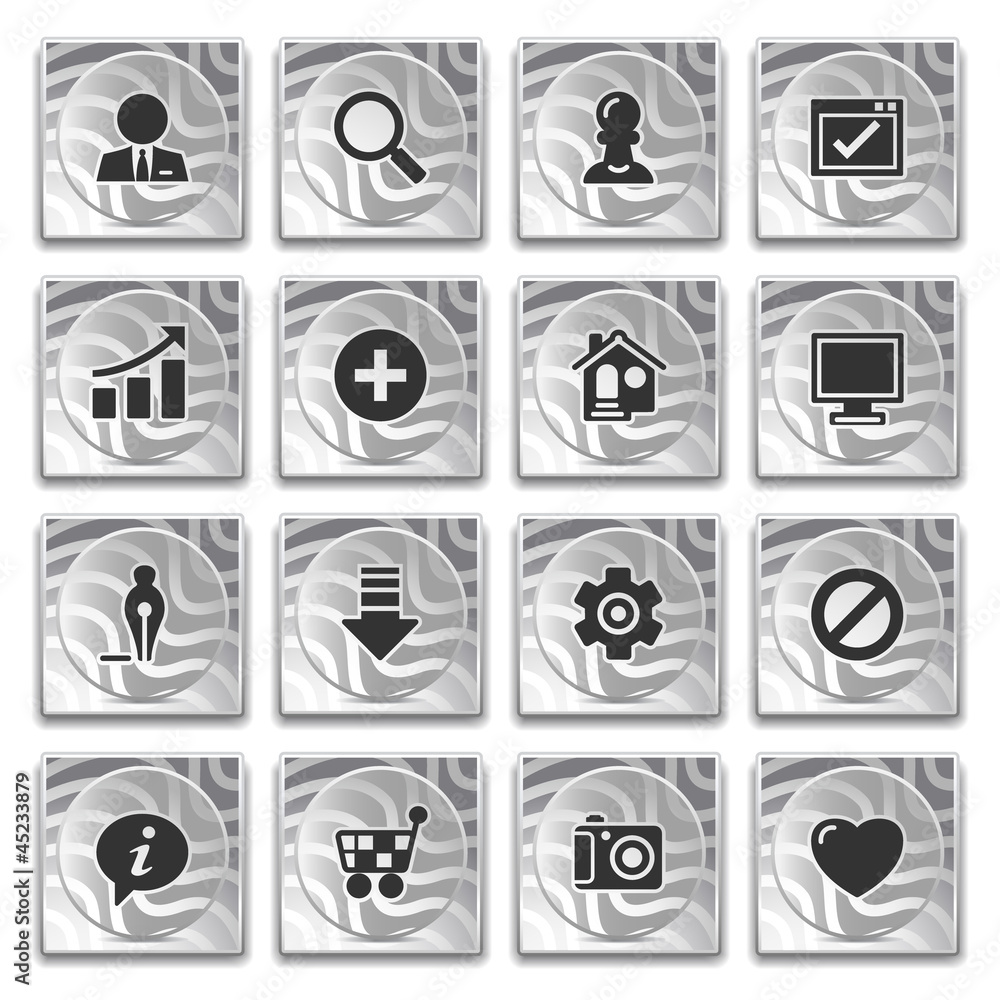 Poster Icons on buttons with pattern, set 2.