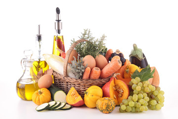 abundance of vegetable, fruit and olive oil