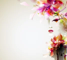Papier Peint photo Lavable Femme fleurs Belles femmes de la mode avec des éléments de conception abstraite