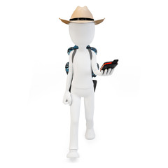 3d man with portable gps  device