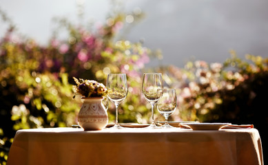 Served table at summer cafe