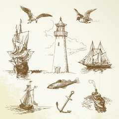hand drawn nautical elements