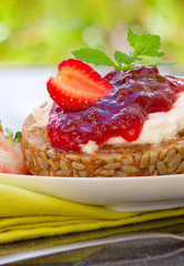 wholemeal bread with strawberry jam 