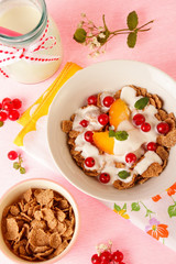 yogurt with cereal and fruits