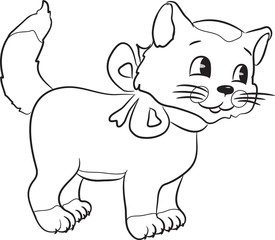 Outlined cute cartoon cat. Vector illustration.