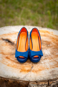 Blue wedding shoes bride
