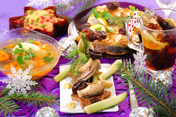 Fototapeta na wymiar herring appetizer on christmas eve`s table