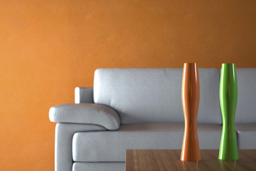 Sofa and Furniture against Orange Wall