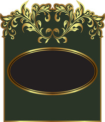 Luxury green gold-framed label. Vector illustration.