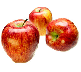 Three juicy apples lay on white background