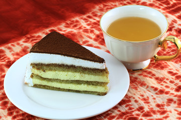 Beautiful tasty cake close up shoot with tea