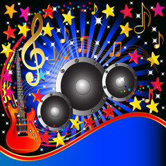music background with guitar speaker and stars