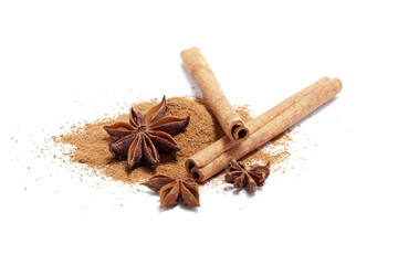 anise and cinnamon on white