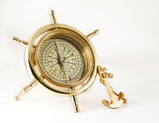 Golden old  compass with anchor