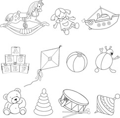 Set of outlined baby's toys .