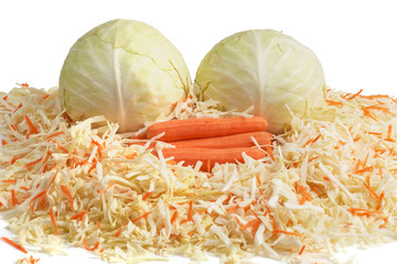 White Cabbage and Carrots. Сhopping.