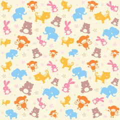 Child seamless pattern with cute animals.