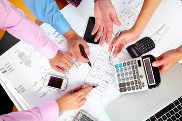 Business people group hands.