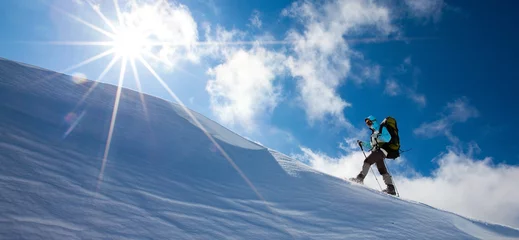 Fotobehang Hiker in winter mountains © Maygutyak