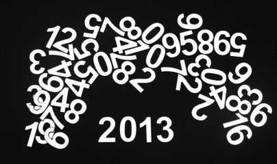 digit 2013 and many random numbers on black background