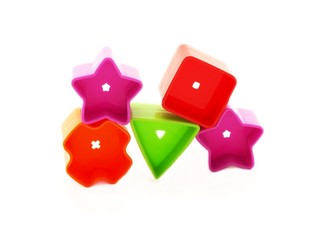 Shapes of plastic, toys for kids, isolated towards white