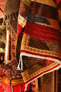 Moroccan Carpets in a street shop souk