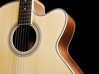 close up Guitar on black background