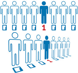 Person stands out line of digital people