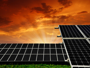Solar energy panels in the setting sun