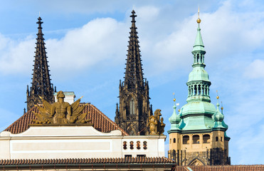 Hradcany Castle tops in Prague, Czech Republic.