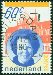 stamp printed in the Netherlands shows Queen Beatrix